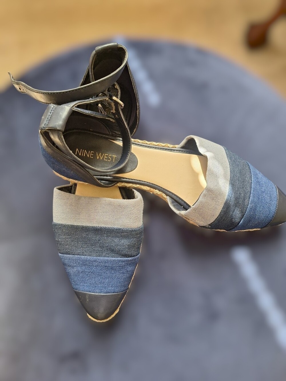 Nine West Three-Tone Blue  Pointed-Toe Ankle-Strap Soadrilles